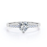 Classic Dainty Band 0.55 carat Heart Moissanite and Diamond Engagement Ring in White Gold