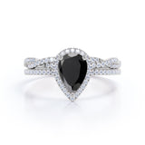 1.50 ct Pear Lab Black Diamond Twisted Wedding Ring Set