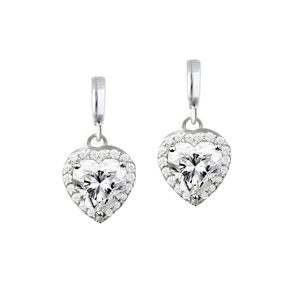Forever Heart 1.25 Carat Moissanite Earrings in 18K White Gold Plating over Silver