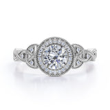 Antique Celtic Knot 0.8 carat Round Moissanite and Diamond Anniversary Ring in Black Gold