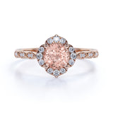 Vintage 1.25 ct Round Morganite Halo Engagement Ring