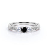 1 ct Round Lab Black Diamond Three Stone Engagement Ring