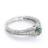 Estate-inspired 1 carat Round Moss Agate Art Decorative Anniversary Ring in White Gold - Mother's day, Birthday