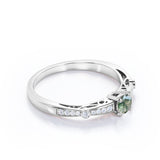 Baguette Shape Band with 0.7 carat Round Dendritic Moss Agate Engagement Ring in White Gold