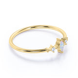 3 Stone Marquise Fire Opal and Diamond Vintage Stackable Ring Band in Solid 10k Yellow Gold