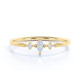 3 Stone Marquise Fire Opal and Diamond Vintage Stackable Ring Band in Solid 10k Yellow Gold