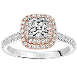 Double Halo 1 Ct Cushion Cut Diamond Engagement Ring