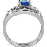 Antique 2 Carat Princess Genuine Sapphire and Moissanite Bridal Wedding Ring Set with Engagement Ring and Wedding Band in 18k Gold Over Silver