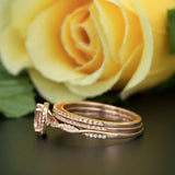 Vintage 2 Carat Cushion Cut Natural Sapphire and Moissanite Wedding Trio Ring Set with Engagement Ring and 2 Wedding Bands in 18k Gold Over Silver