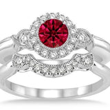 Beautiful 1.5 Carat Round Cut Real Ruby and Moissanite Bridal Wedding Ring Set with Engagement Ring and Wedding Band in 18k Gold Over Silver