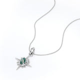 Vintage North Star pendant with 1.10 carat Oval Green Moss Agate and Moissanite Necklace in White Gold