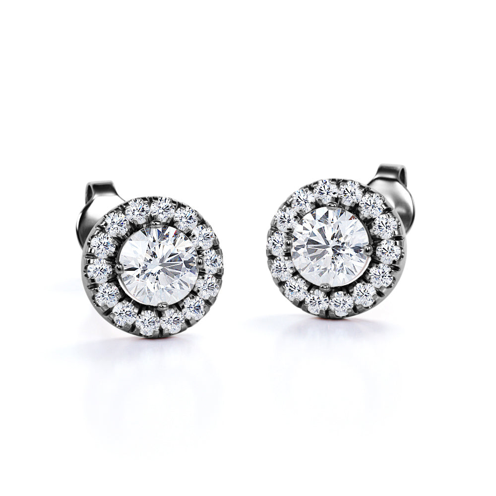 Halo 0.60 CT TDW Round  White Certified Lab Diamond Antique Stud Earrings in White Gold