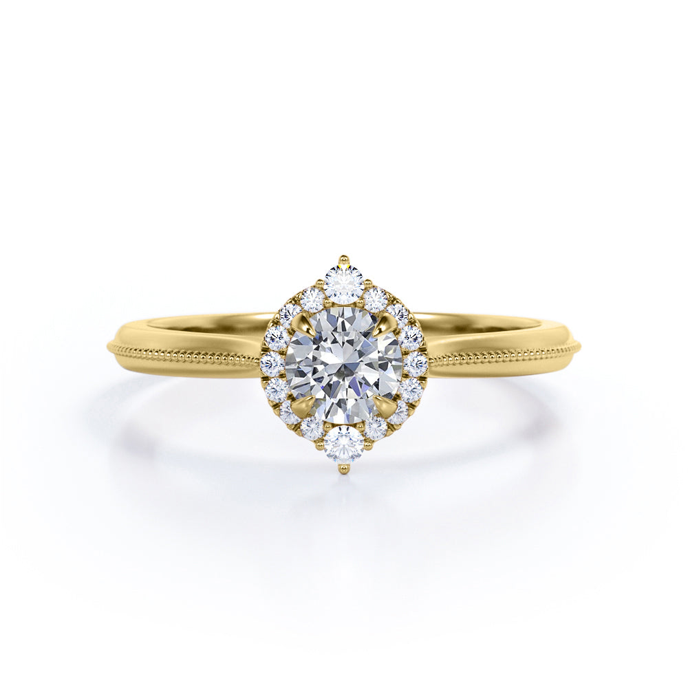 1 Carat Round Cut Moissanite And Diamond Halo Engagement Ring In White Gold