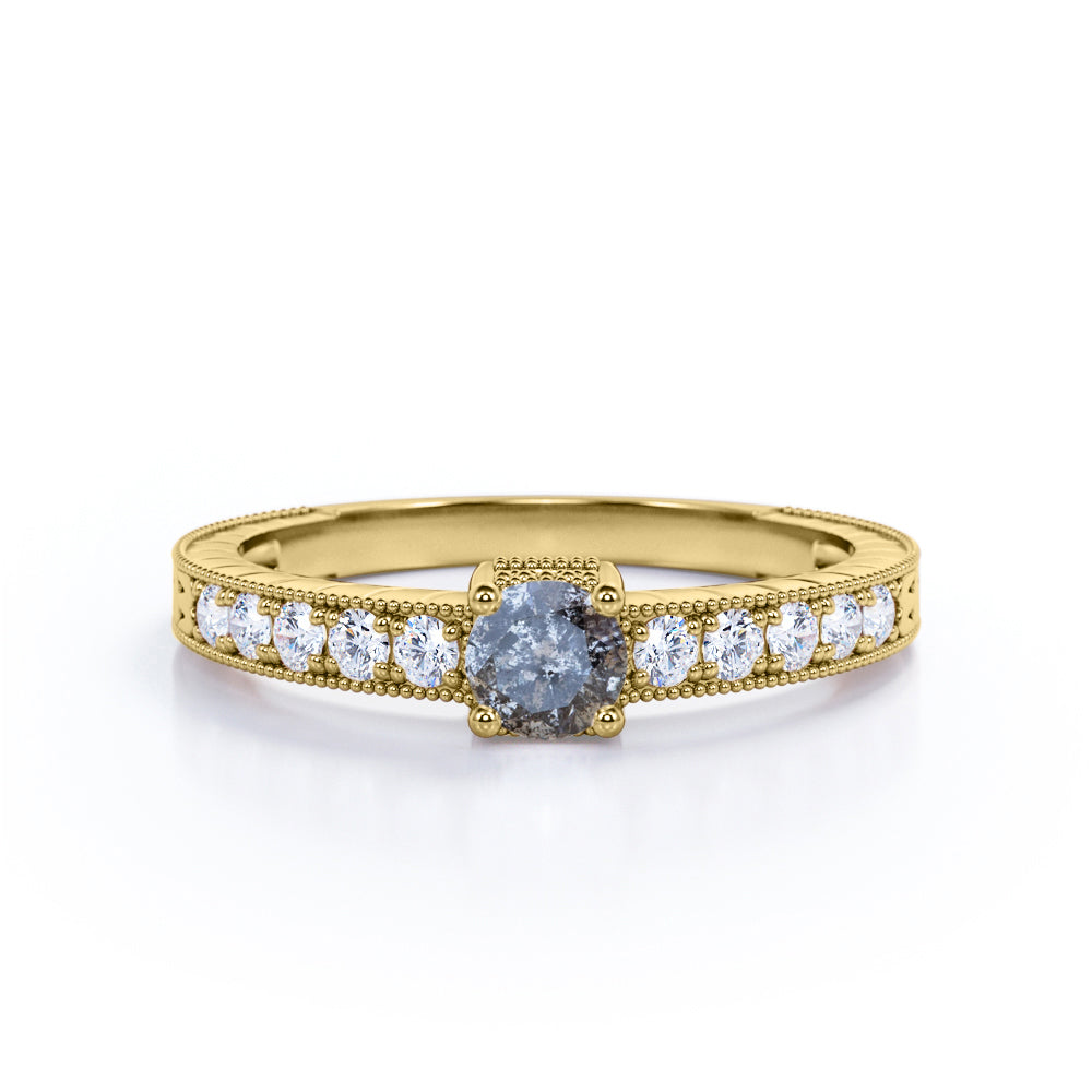 Vintage 0.45 Ct Round Cut Salt and Pepper Diamond Engagement Ring