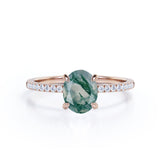 1.25 ct Oval Cut Green Moss AgatePave Engagement Ring