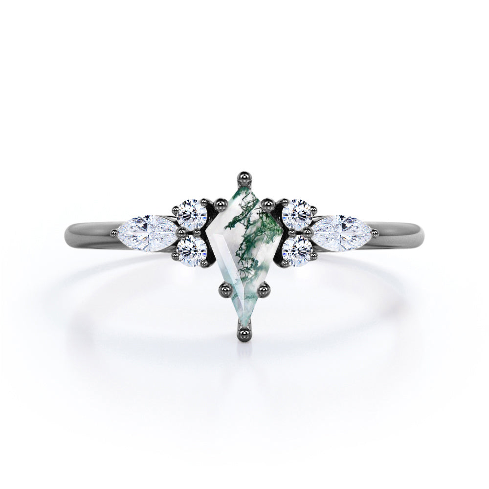 1 Carat Kite Green Moss Agate Seven Stone Ring