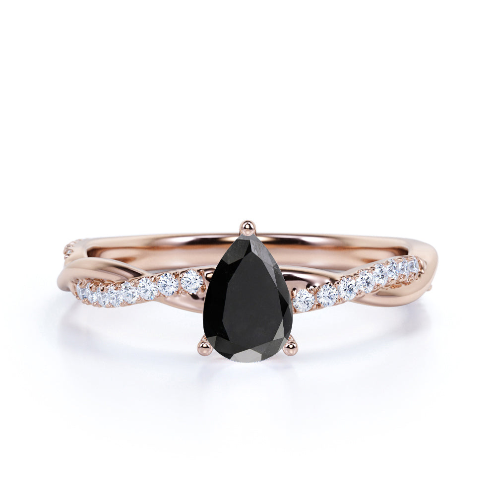 Twisted 1.75 Carat Teardrop Lab Made Lab Black Diamond and Infinity Engagement Ring in White Gold