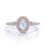 1.75 Carat Oval Moonstone and Diamond Engagement Ring in Rose Gold - Large Moonstone Ring
