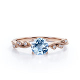 1.50 ct Round Aquamarine Milgrain Art Deco Engagement Ring