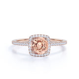 1.50 ct Round Morganite Halo Pave Engagement Ring