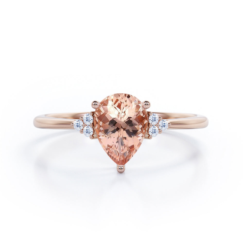 Seven Stone 0.5 carat Pear Morganite and Diamond Dainty Band Engagement Ring in White Gold