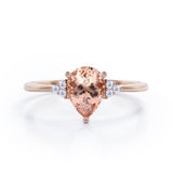 Seven Stone 0.5 carat Pear Morganite and Diamond Dainty Band Engagement Ring in White Gold