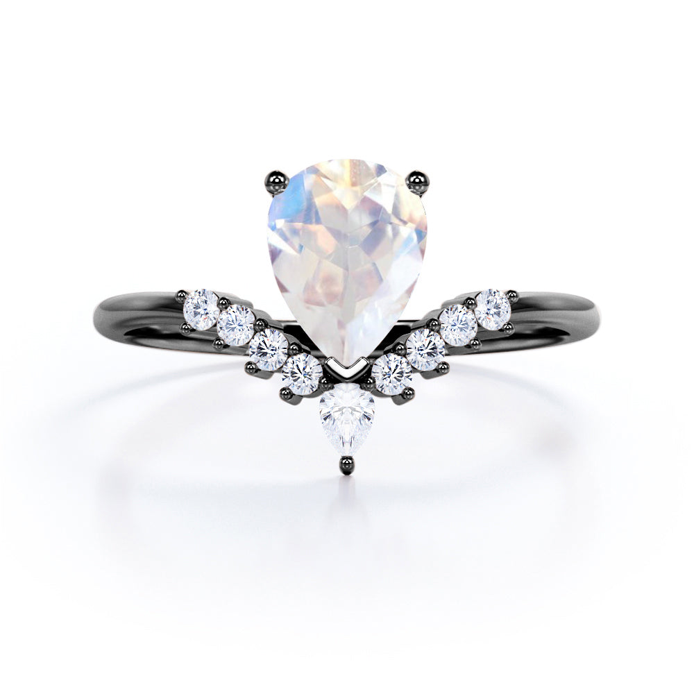 0.9 ct Pear Moonstone V shaped Engagement Ring