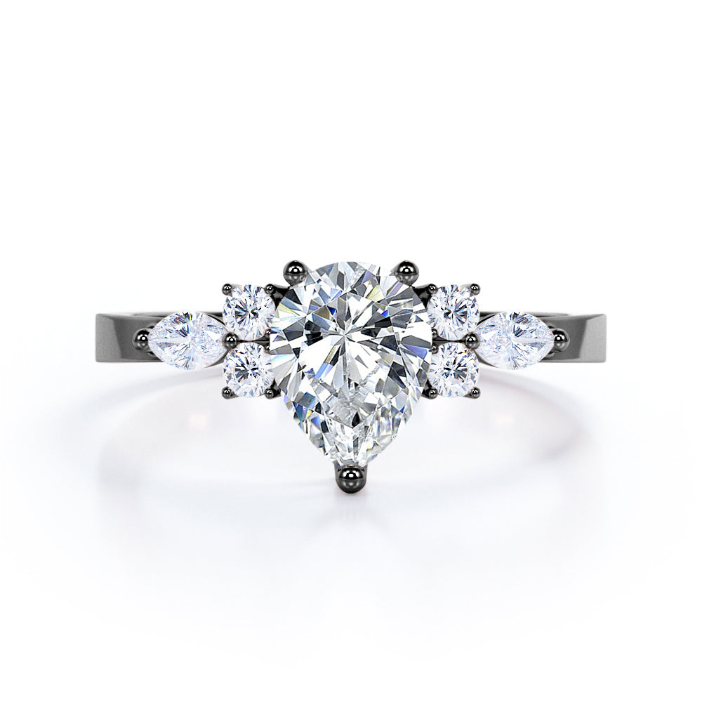 Minimal 7 Stones 1.1 carat Pear Moissanite Engagement Ring in White Gold
