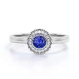 Flower Style 1.25 Carat Round Cut Sapphire and Diamond Engagement Ring in White Gold