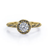 Twirl Halo - 1.35 TCW Round Shaped Moissanite with Lab Created Black Diamond - Twisted Pave Engagement Ring - 10K White Gold
