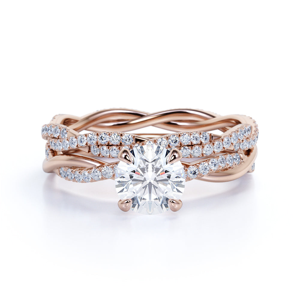 Infinity 1.75 Carat Art Deco Moissanite and Diamond Eternity Ring Round Cut Halo Bridal Set in White Gold