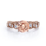 Limited Time Sale: Huge 1.50 Carat Round cut Morganite and Diamond Trilogy Three Stone Engagement Ring in Rose Gold