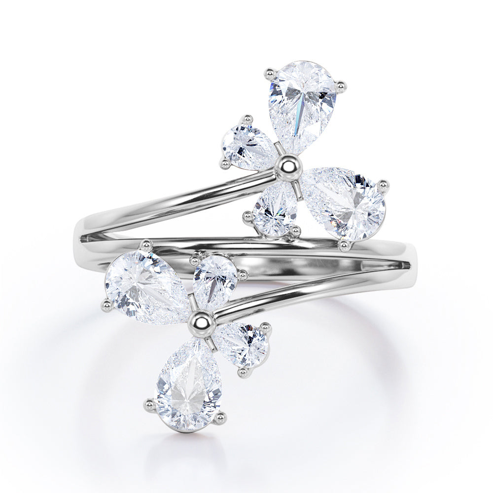 Twinning Butterflies 2 carat Pear Moissanite Luxury Ring in Rose Gold