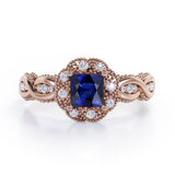 Beaded Halo 1.15 Carat Princess Cut Lab-Created Sapphire And Diamond Infinity Engagement Ring In Rose Gold