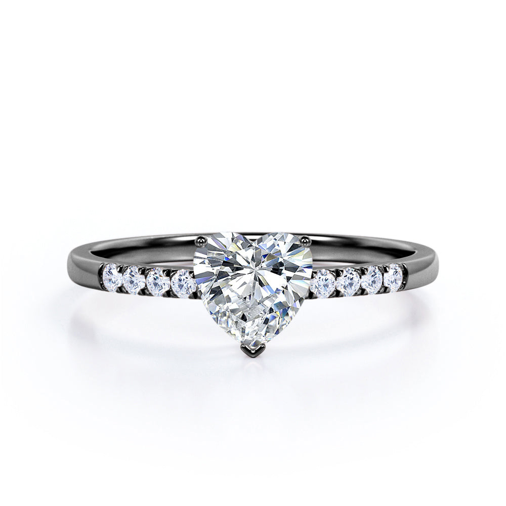 Classic Dainty Band 0.55 carat Heart Moissanite and Diamond Engagement Ring in White Gold