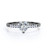 Classic Dainty Band 0.55 carat Heart Moissanite and Diamond Engagement Ring in White Gold