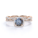 1.50 Ct Round Salt and Pepper Diamond Eternity Bridal Set