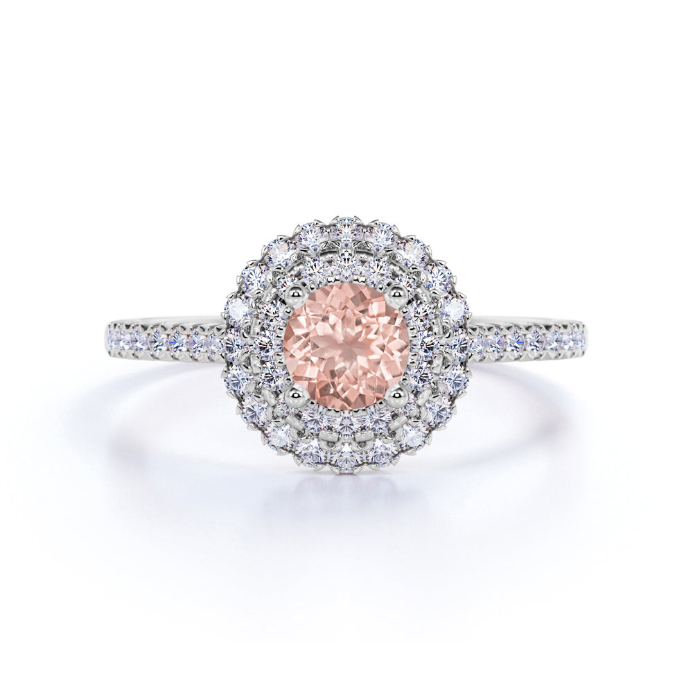 1.75 Carat Round cut Morganite and Diamond Wedding Ring in Rose Gold