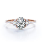 Crescent Accents 0.8 carat Oval Moissanite, Pearl and Diamond Engagement Ring in White Gold