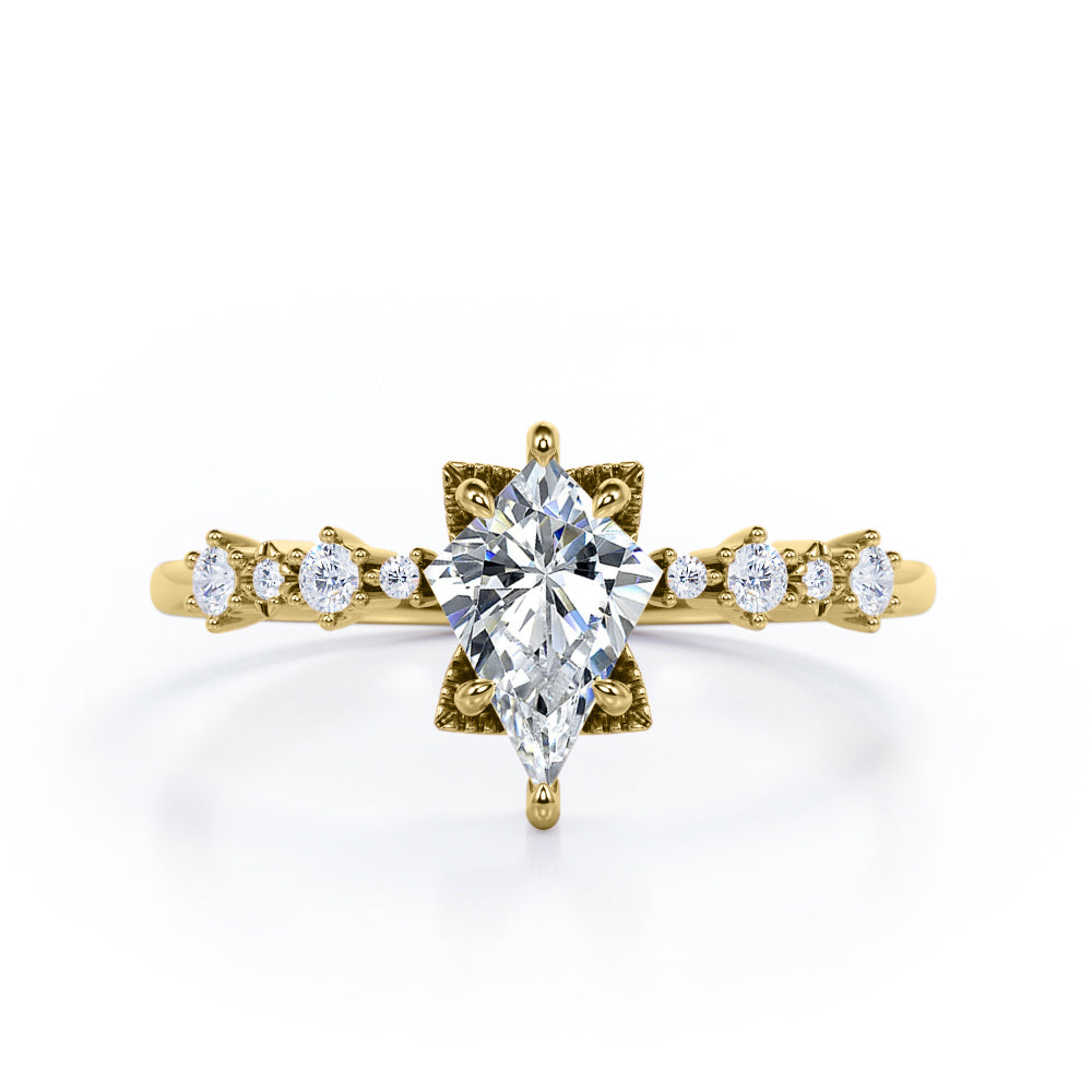 Fancy Star 0.6 carat Kite Moissanite and Diamonds Engagement Ring in Rose Gold