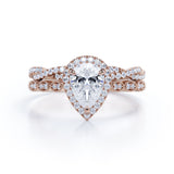 Art Deco 1.5 Carat Pear Cut Moissanite Wedding Ring Set