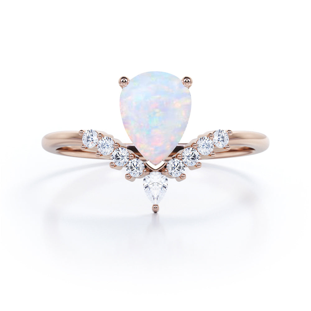 V-Shaped 1.25 Ct Pear Cut Lab Created Opal Engagement Ring