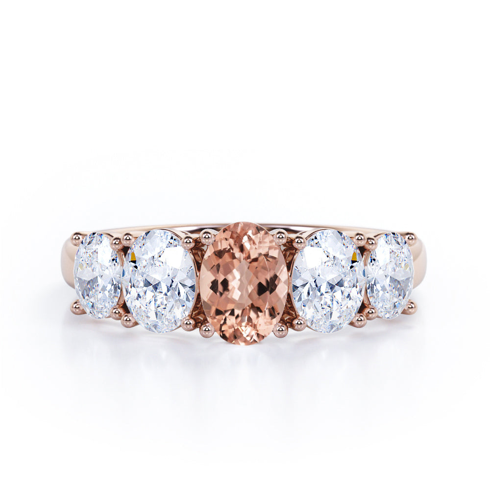 Oval Basket Set 1.25 carat Morganite and moissanite Fine Jewelry Ring in White Gold