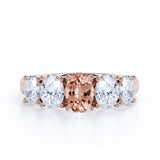 Oval Basket Set 1.25 carat Morganite and moissanite Fine Jewelry Ring in White Gold