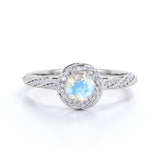 1.25 Carat Round Moonstone and Diamond Engagement Ring in Rose Gold - Blue Moonstone Ring