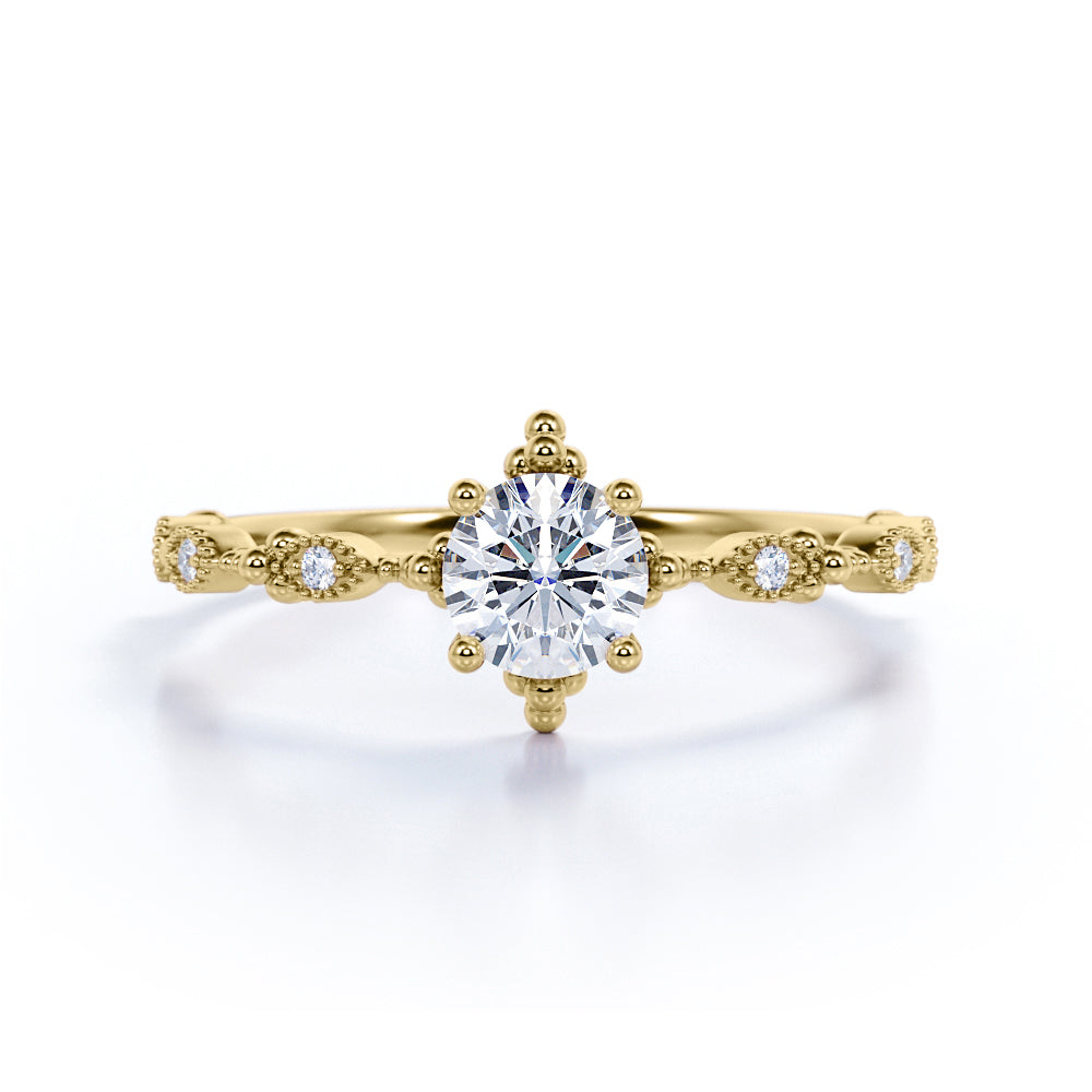 Vintage 1 Carat Round Moissanite Engagement Ring