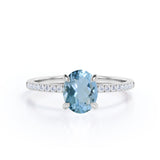Unique 1.25 Carat Oval Cut Aquamarine and Diamond Halo Beautiful Engagement Ring in White Gold