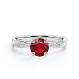 Infinity Twisted 1.50 Carat Round Cut Lab Ruby and Diamond Engagement Ring in White Gold
