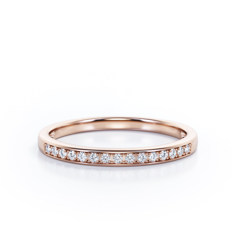 Minimalist - 0.15 TCW Round Shaped Diamond Pave Channel Wedding Band in White Gold