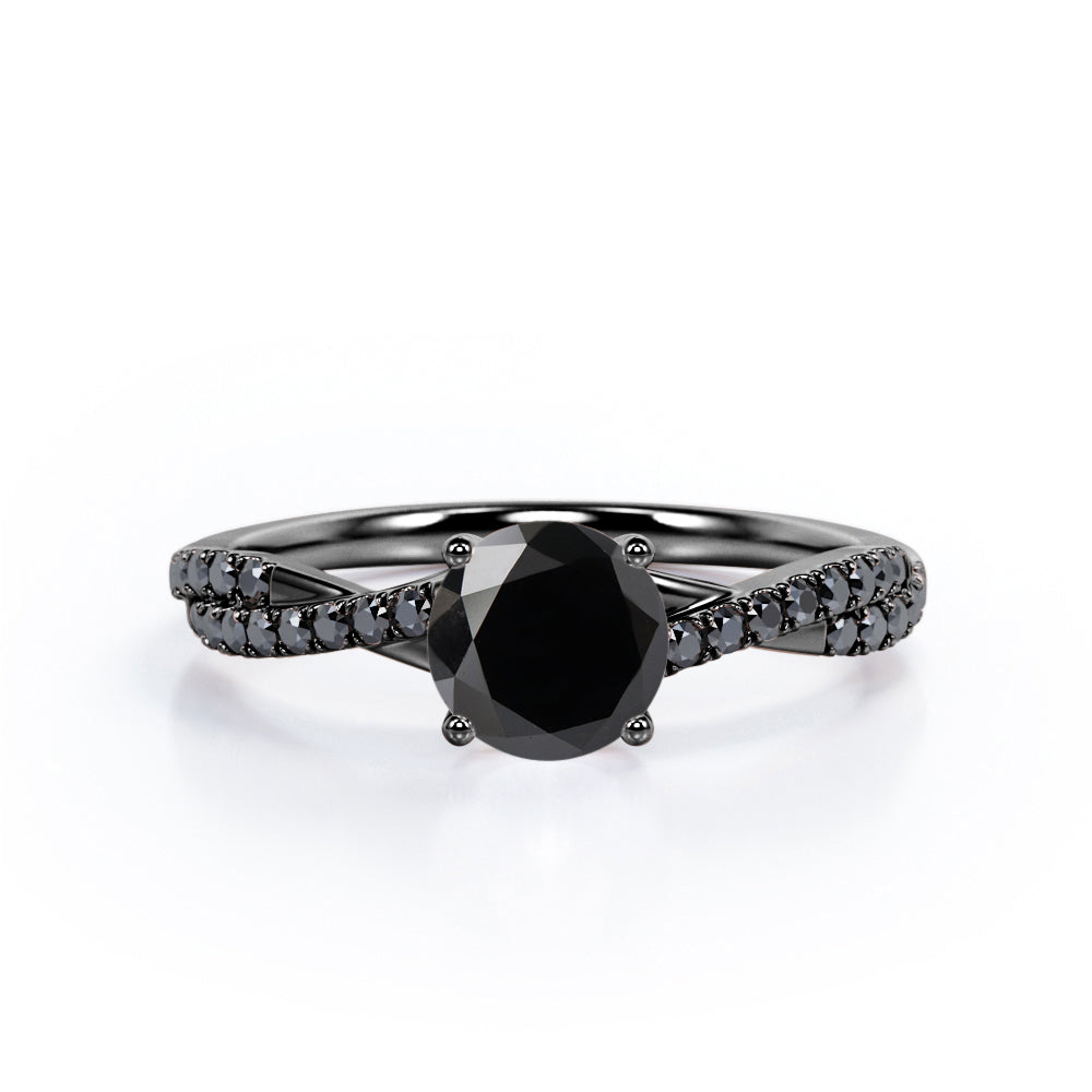 1.45 ct Round Lab Black Diamond Crossover Pave Engagement Ring
